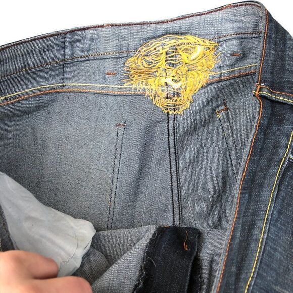 Ed Hardy By Christian Audigier Embroidered Jeans Size 40 Blue - Picture 13 of 14